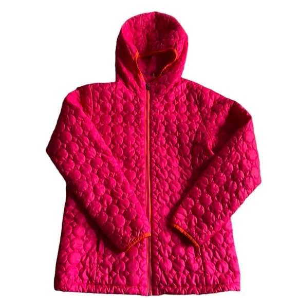 Land’s End hooded puffer jacket. Girls XL pink orange trim. EUC. - Picture 1 of 9